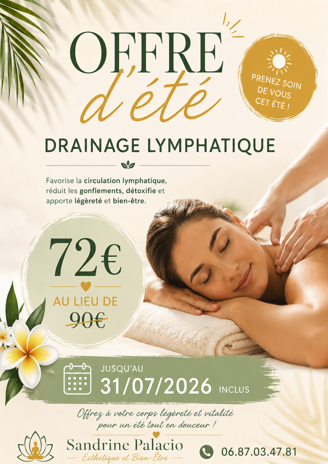 Offre spécial été: Drainage lymphatique à 72€ au lieu de 90€